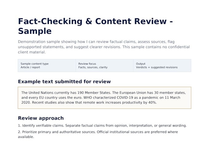 research and fact check your article, report, or content